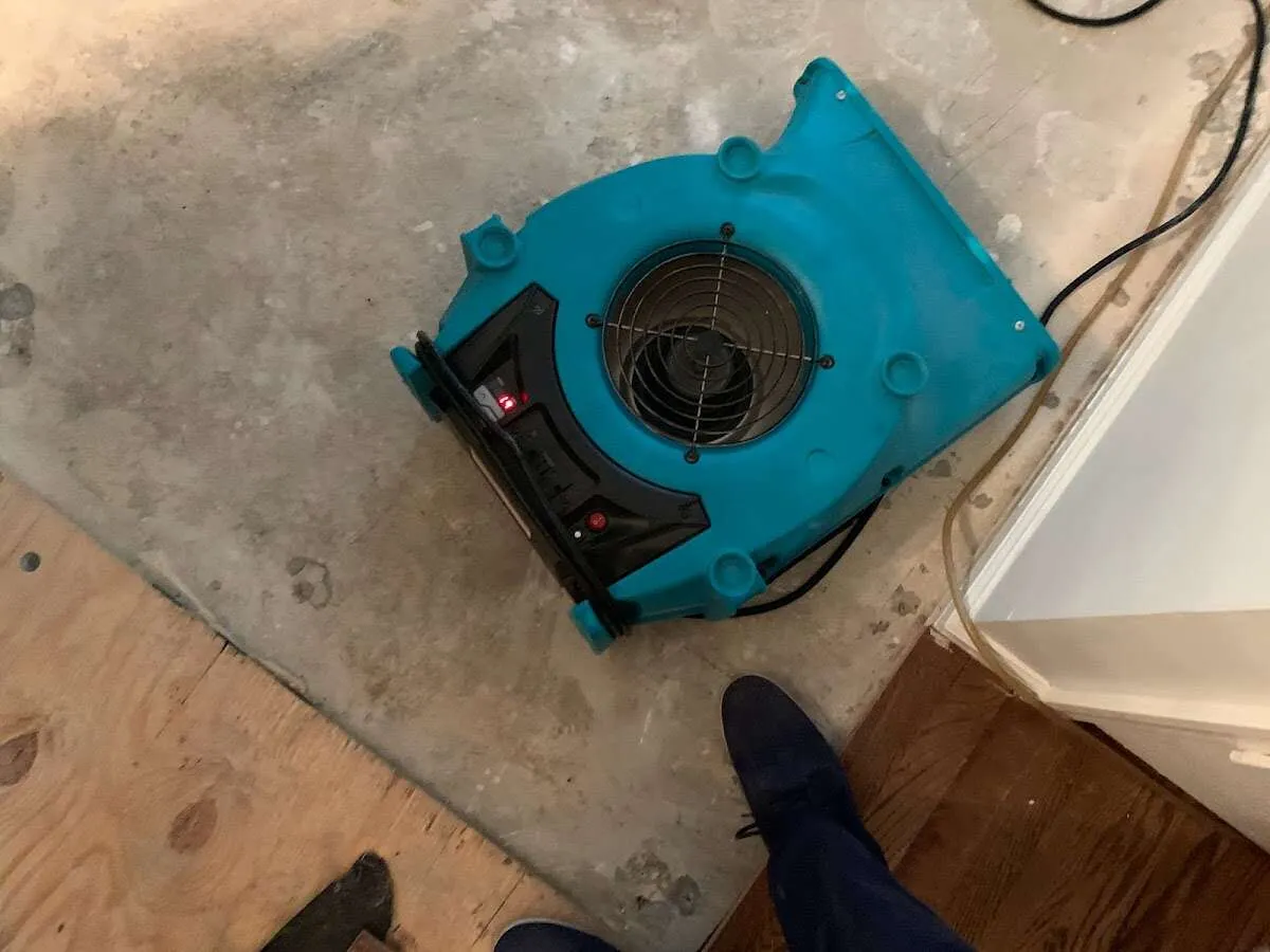 Air mover drying subfloor during Commercial Water Damage Restoration in Rainsville